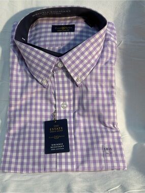 Charter Club Lavender and White Gingham Button-Down Dress Shirt
